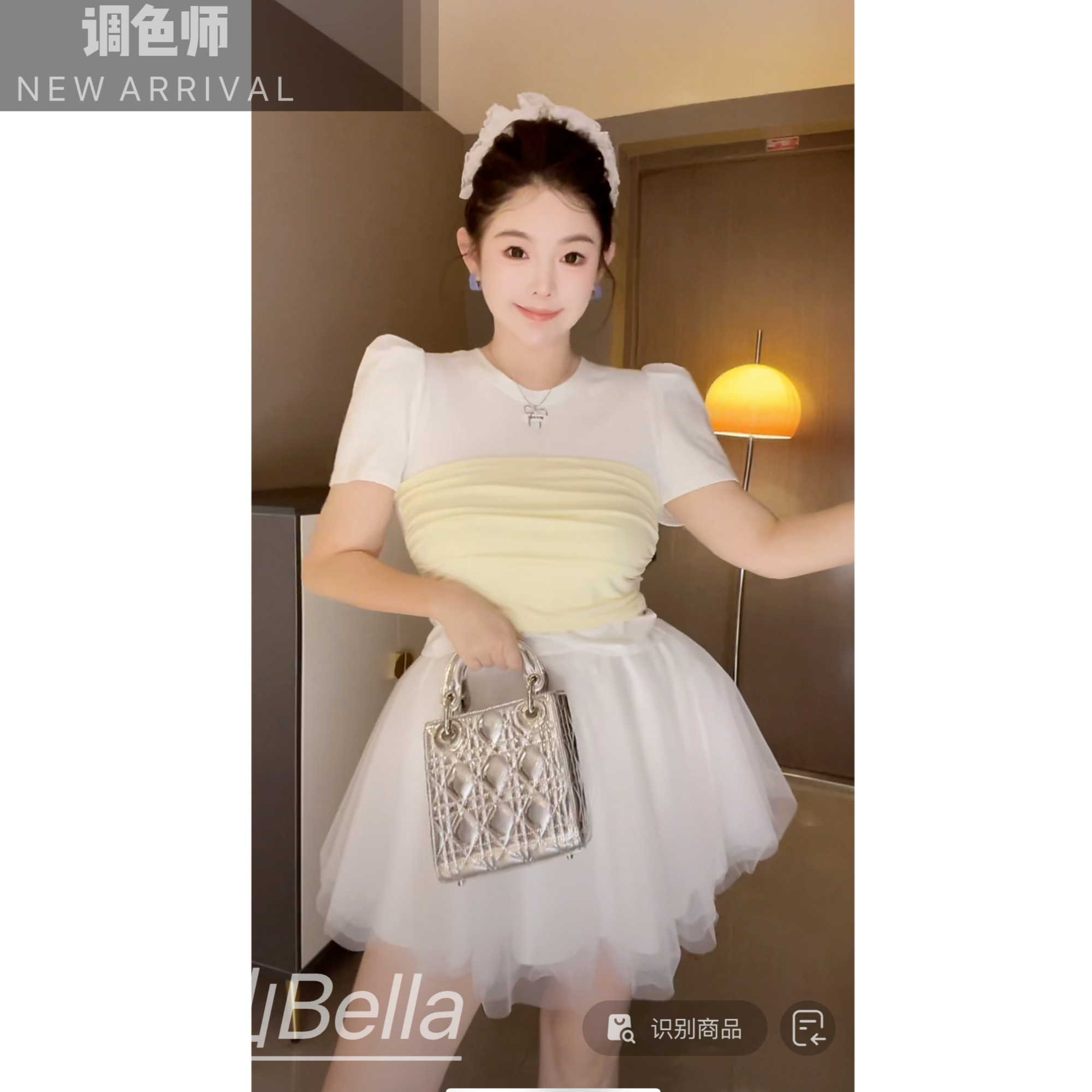 胖小仙调色师气质甜美拼色微胖显瘦短袖上衣