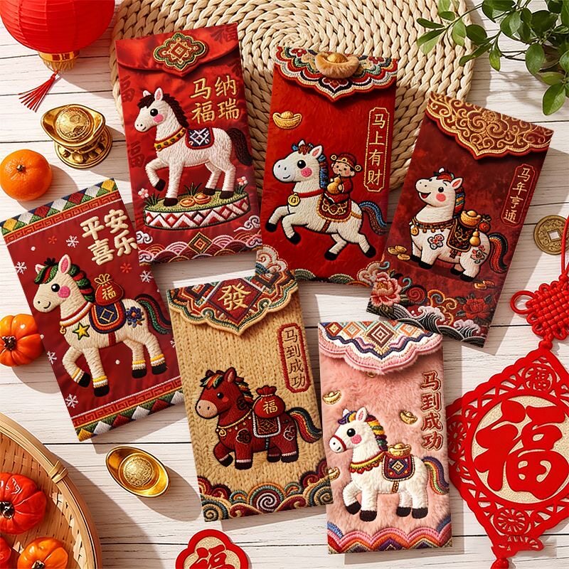 5D刺绣马年中式利是封压岁红包