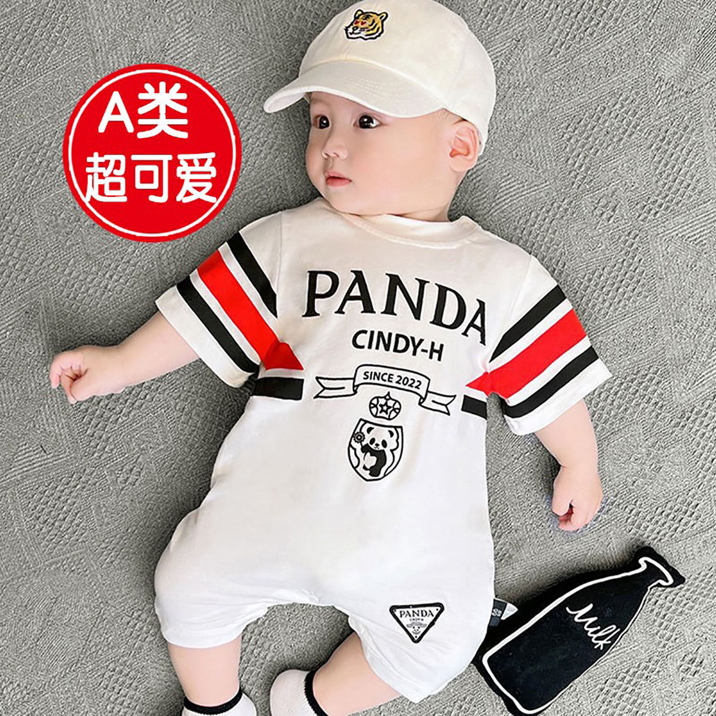新生婴儿夏季连体衣薄款棉休闲短袖哈衣男宝宝睡衣空调服爬服潮