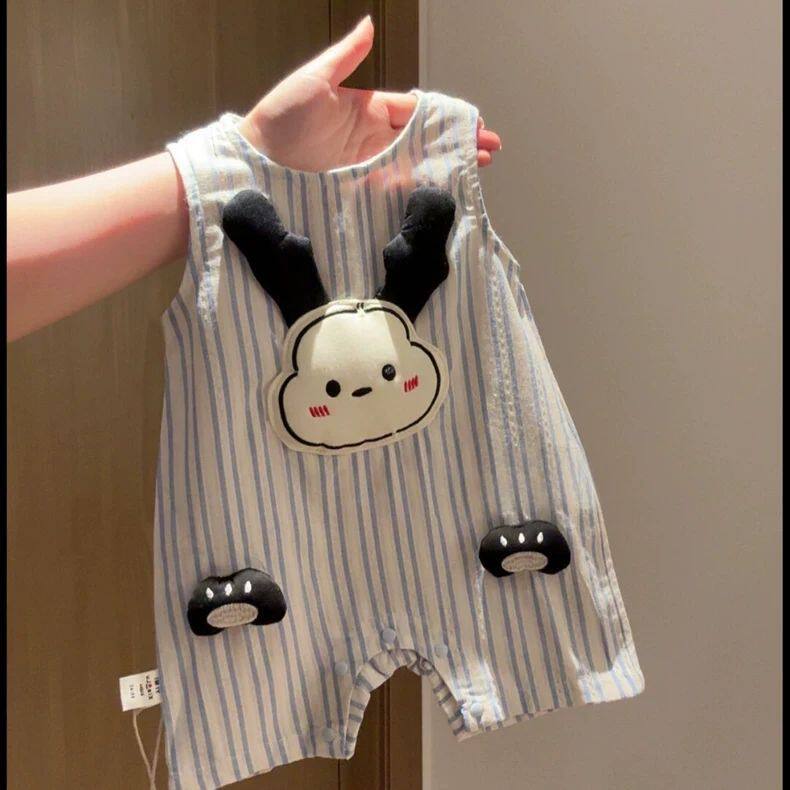 蜡笔小新婴儿衣服夏季男女宝宝薄款连体衣满月百天哈衣外出无袖爬