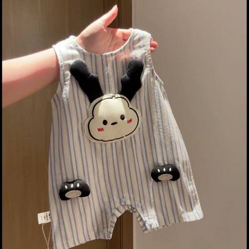 蜡笔小新婴儿衣服夏季男女宝宝薄款连体衣满月百天哈衣外出无袖爬