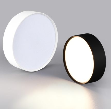 黑色超薄明装led小筒灯圆形免开孔玄关过道5W7W12W三色变光吸顶灯