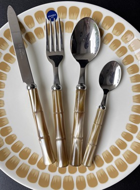 新款 意大利进口Rivadossi香槟色竹节橄榄绿刀叉勺子西餐具套装