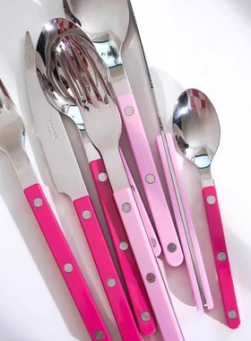 新款法国Sabre Paris 粉色刀叉勺不锈钢牛排餐具刀叉家用粉玫红