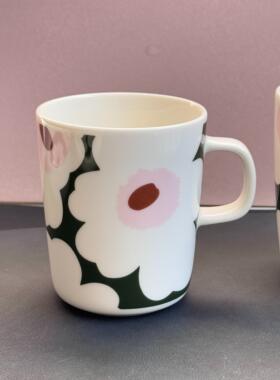 新款  芬兰marimekko绿色粉花马克杯盘子咖啡杯马克杯