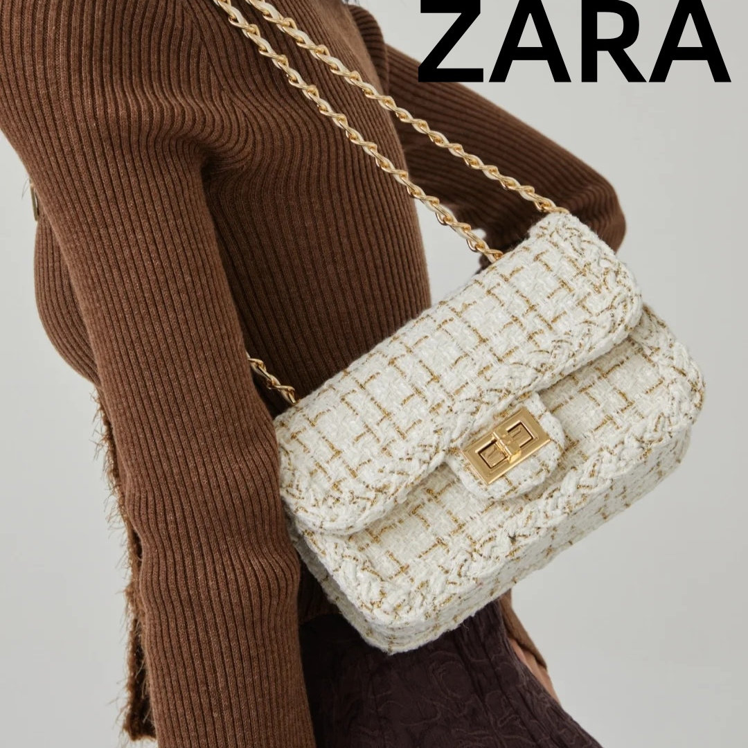 ZARA HOME女包链条包呢子小方包2025新款单肩斜挎包小香风腋下包