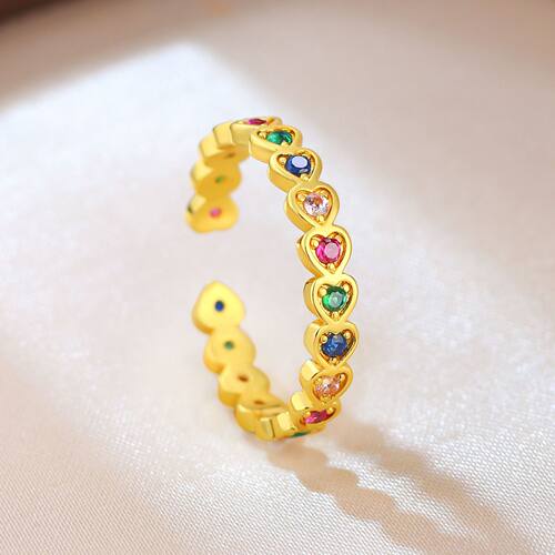 海外热销彩虹之心戒指欧美流行轻奢爱心rings彩色锆石排钻女指环