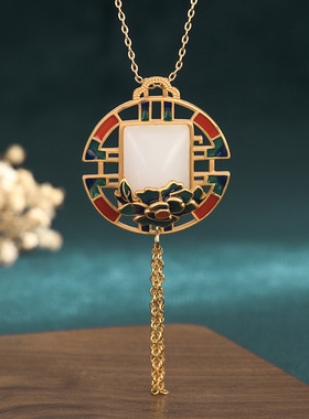 中国风复古法旗袍配饰珐琅彩绘和田玉流苏宫廷汉服网红小仙女项链