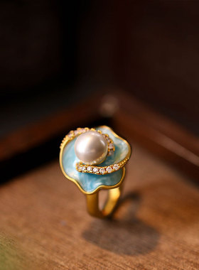 薄荷曼波绿色珍珠活口戒指女轻奢高级感不掉色戒指小众百搭不挑人