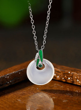国潮新中式天然白玉髓吊坠ins风 竹报平安中国风轻奢高级锁骨链女
