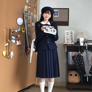 【小野学院】初町野jk圆领西服外套秋冬学院风校供感浓绀色套装