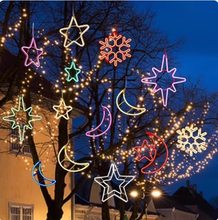 led星星灯五角星灯月亮灯户外防水挂树灯树木亮化造型圆圈灯定制