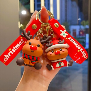 圣诞节钥匙扣圣诞老人挂件圣诞树驯鹿公仔包包钥匙链礼品跨境