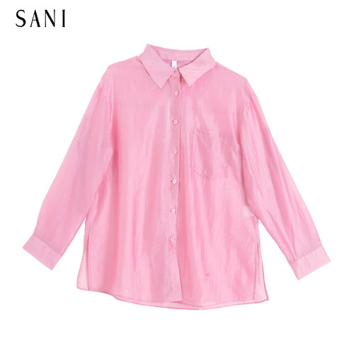 SANI女装新款商场同款纯色系扣宽松休闲长袖衬衫CY7646