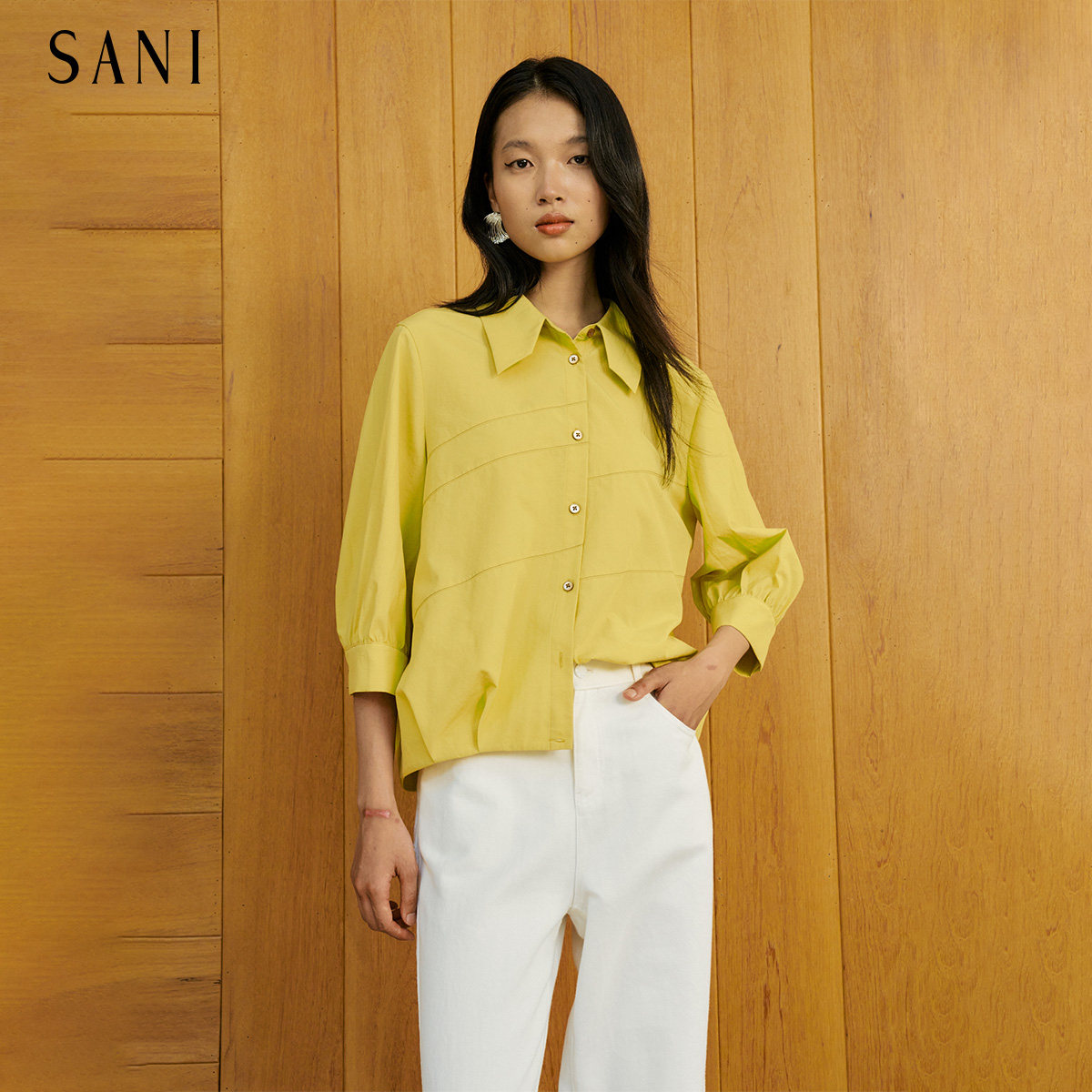 SANI商场同款2026秋季新款法式高级感黄色女士防晒衬衫女上衣外套