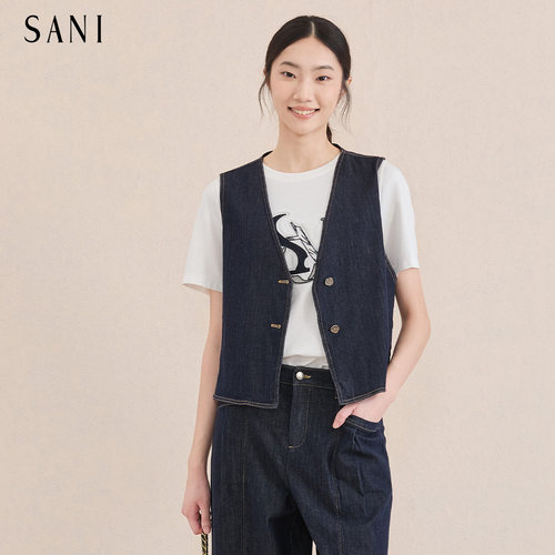 【SANI新品】v领牛仔马甲短外套