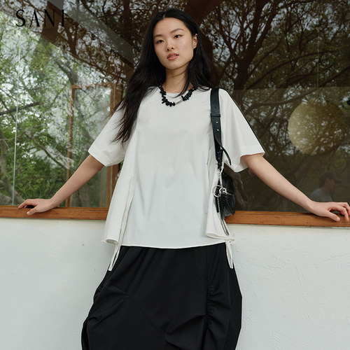 sani女装2026年夏季新款商场同款圆领套头休闲梭织短袖上衣SZ9902