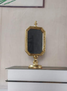 家居欧式复古做旧桌面化妆镜怀旧金色客厅梳妆台镜子摆件哥特式