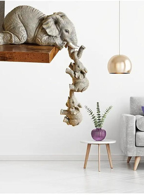 跨境大象套装吉祥长寿礼品子母大象摆件树脂工艺品设计家居可爱