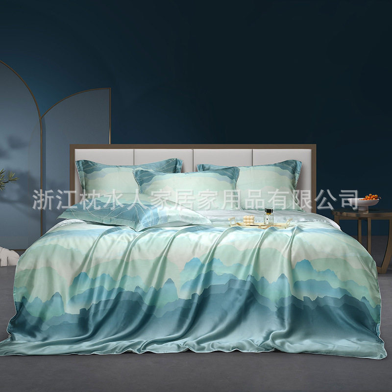 枕水人家真丝被套16姆米宽幅双面数码喷绘真丝床品100桑蚕丝被套