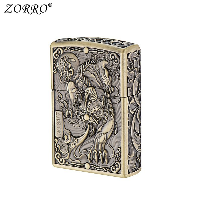 佐罗zk20-1貔貅青铜金属外壳煤油打火机高端砂轮防风打火机