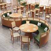 东南亚实木编藤卡座沙发商用茶室餐饮店泰式 饭店卡座桌椅组合