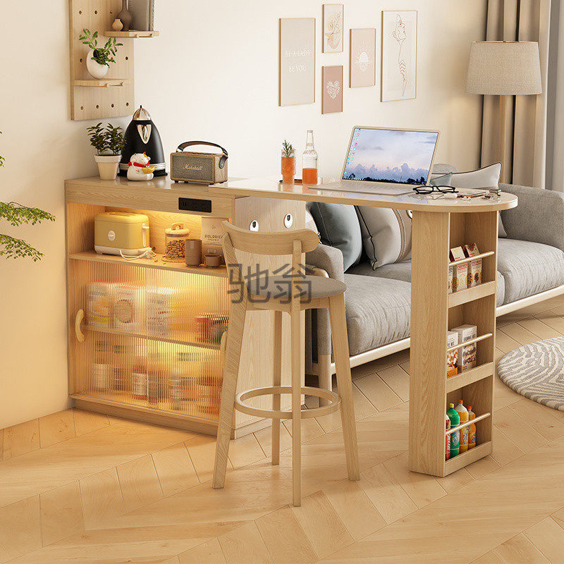 lw0吧台餐边柜一体实木日式可收缩伸缩折叠餐桌窄岛台家用客厅隔