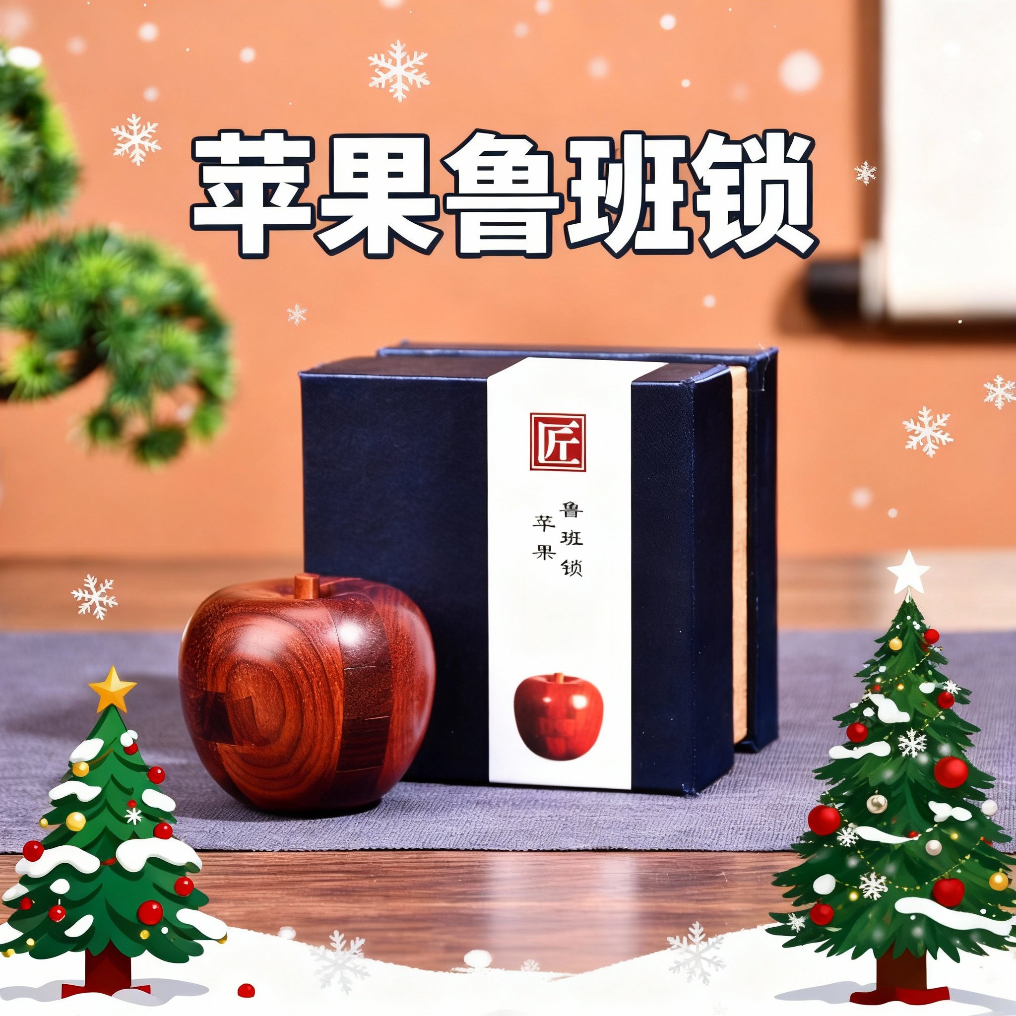 圣诞礼物红木苹果鲁班锁孔明锁木制儿童puzzle榫卯解锁国礼伴手礼