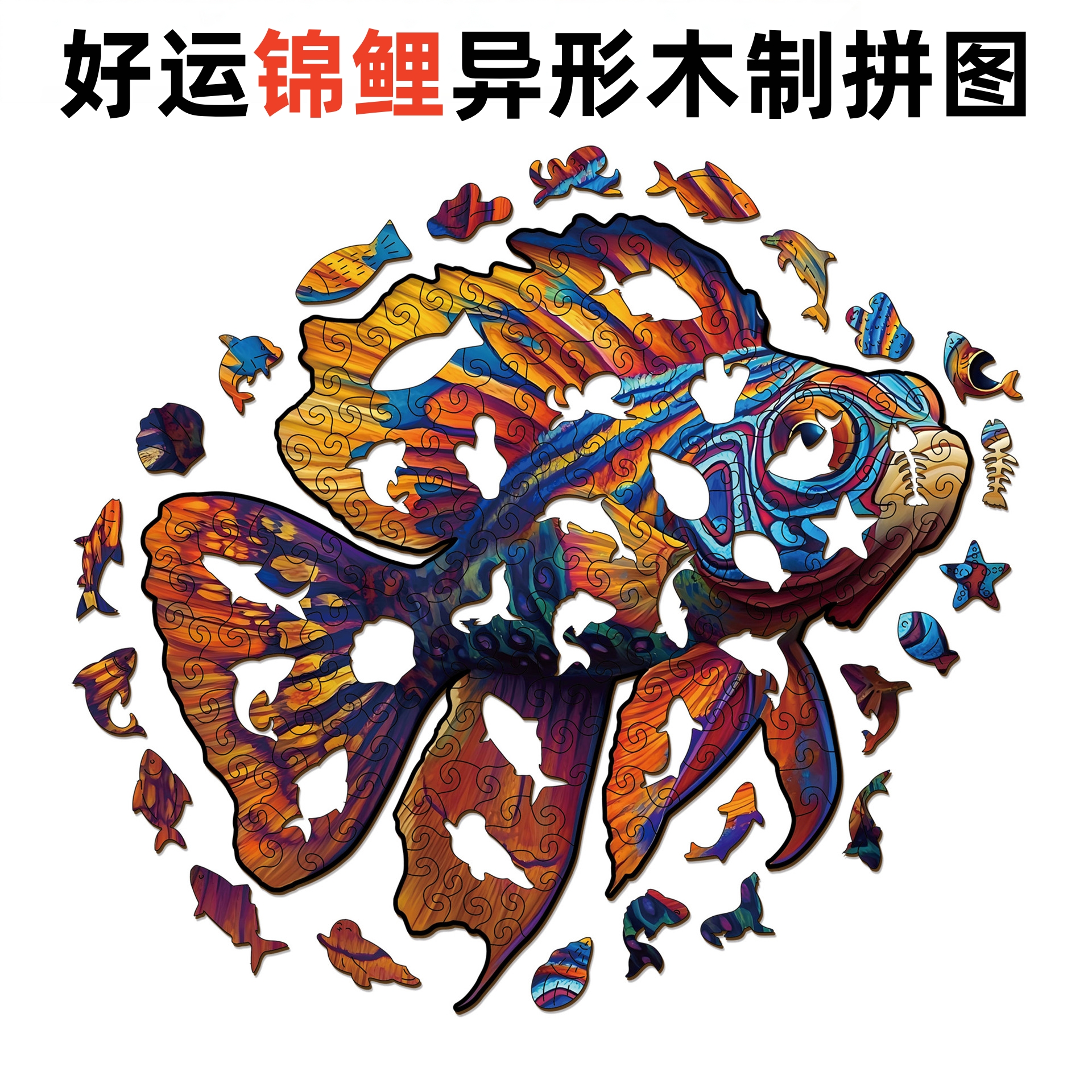 好运锦鲤异形木制拼图烧脑puzzle