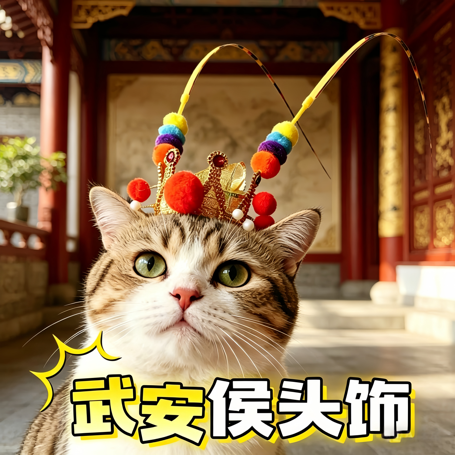 狗狗头冠发光状元帽齐天大圣头冠猫咪帽子带灯武安侯头饰宠物玩具