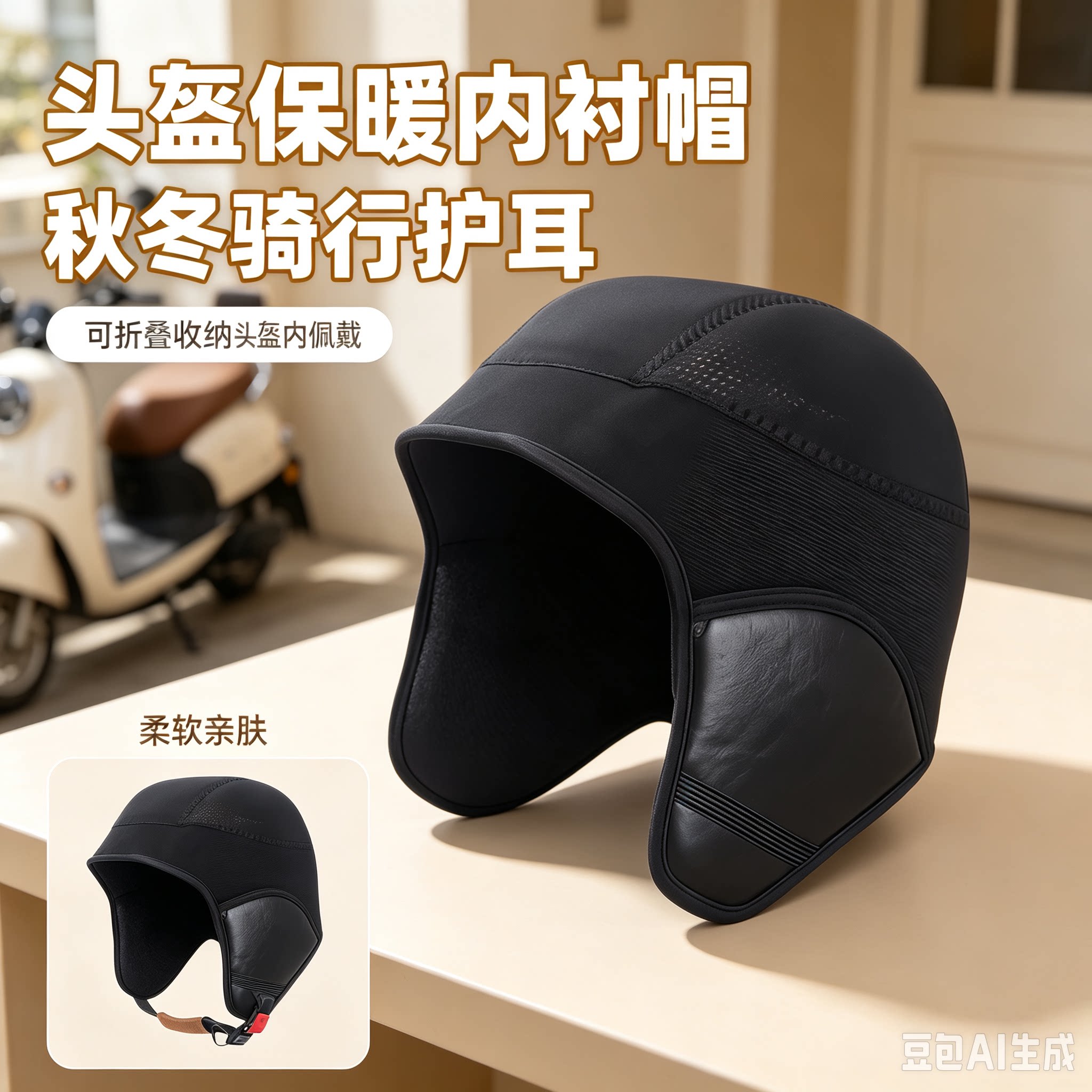 加绒防冻保暖头盔内衬可拆卸