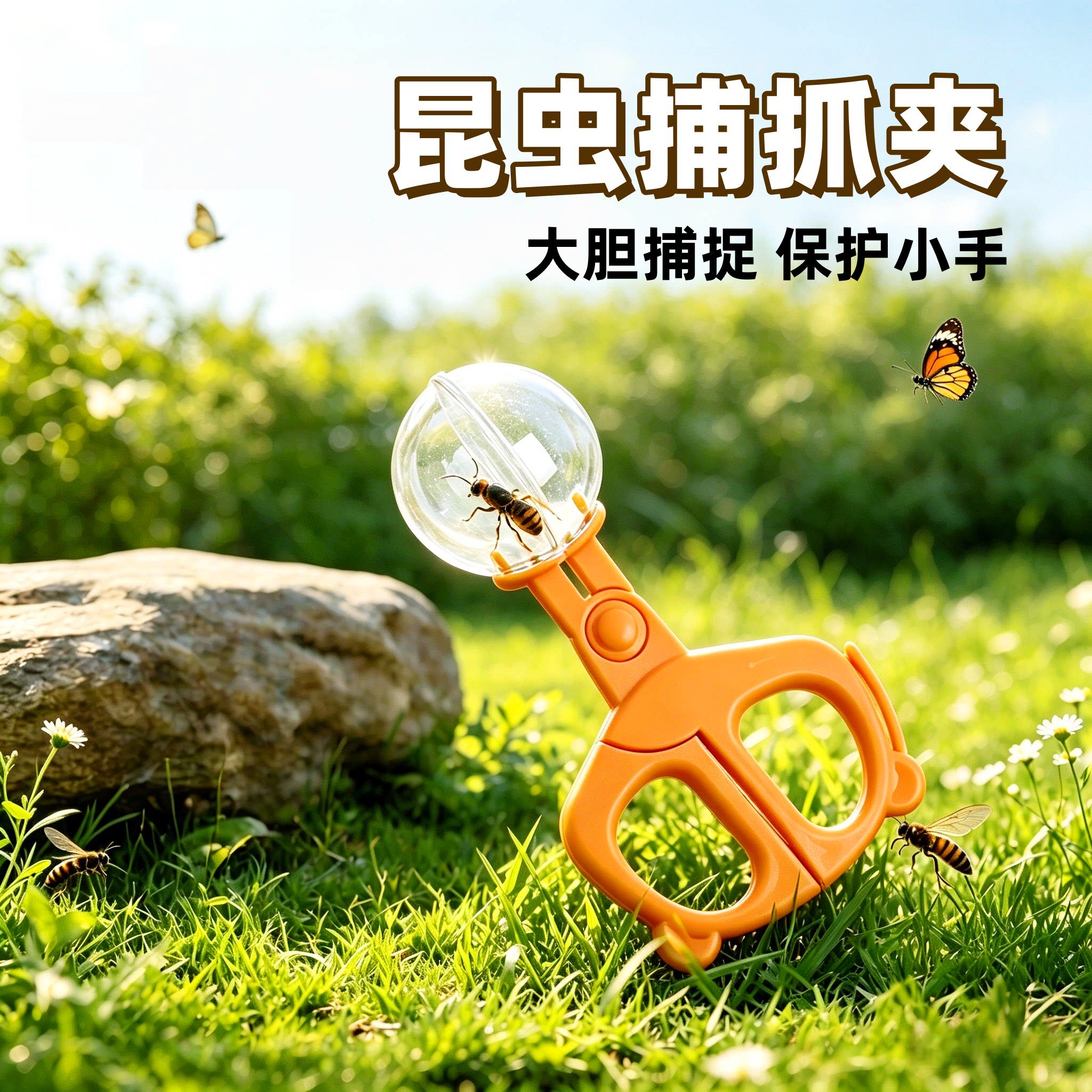 儿童抓昆虫工具户外野采抓蜜蜂蝴蝶蚂蚁蚂蚱夹子圆形捕虫夹采集器