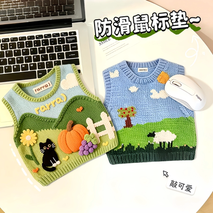 可爱针织毛衣马甲鼠标垫女生高颜值办公室电脑家用办公用耐脏防滑
