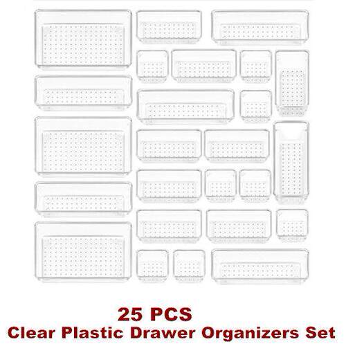 Clear Plastic Drawer Organizers Set Trays Storage Bins