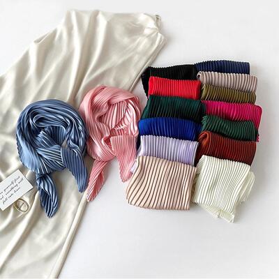 70cm solid color crepe silk scarf woman 70cm纯色压皱丝巾女