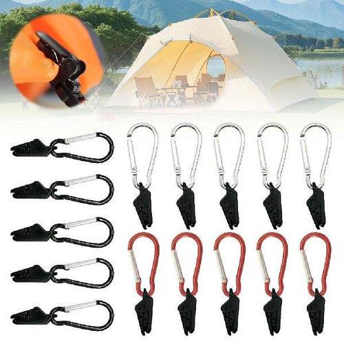 10Pcs Outdoor Tent Clips with Carabiner Hanging Hooks
