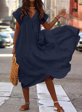 Casual Boho Loose Women Dress Bohemian Summer V Neck Short S