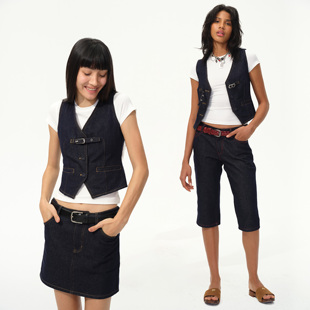 赤耳不褪色复古老钱修身 原牛套装 牛仔马甲半裙 经典 1747