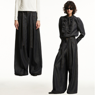 可拆系带腰带松弛感百搭随性宽松牛仔裤 1747 珠光原牛阔腿裤