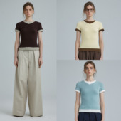 1747「假两件」拼接撞色合身圆领V领短袖 多色T恤