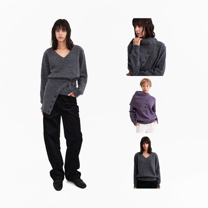 1747 百变造型“1+1=3”可拆卸围脖花纱真两件毛衣