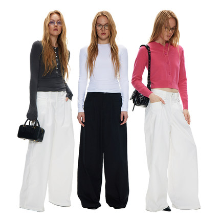 1747 「wellbeing」简约一字插袋设计阔腿长裤 廓形立挺休闲裤