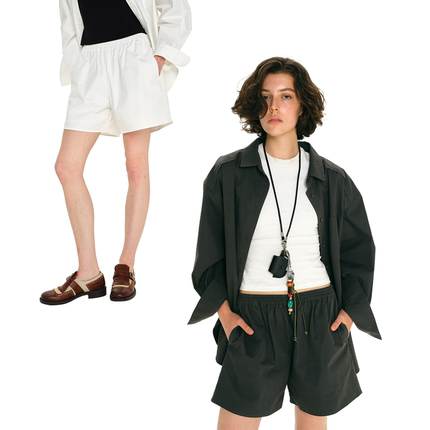 1747 时髦「ROW风」休闲匹马棉梭织宽松短裤 轻薄凉感亲肤裤子