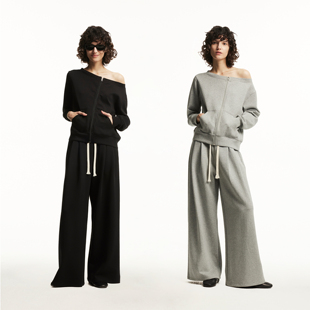 褶间设计随性松弛高级松紧腰休闲裤 1747 云朵空气棉阔腿卫裤