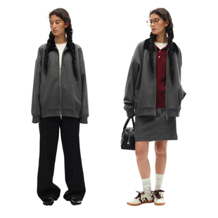 1747 绵羊毛空气层_灯芯绒拼接领中性宽松休闲拉链外套