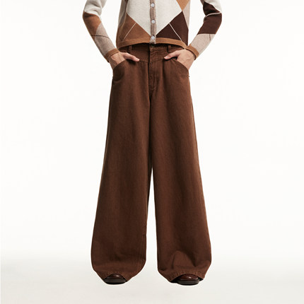 1747  焦糖暖棕 色织牛仔阔腿裤 90s复古老钱百搭休闲长裤