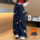 秋冬季 2025新款 儿童大童宽松阔腿裤 女童加绒牛仔裤 女孩直筒裤 子潮