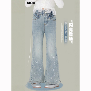 女童亮钻牛仔微喇叭裤2026春秋新款儿童韩版长裤女孩弹力软休闲裤