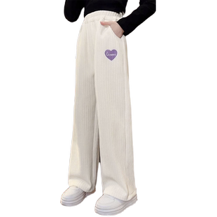 女童阔腿裤秋冬2025新款儿童中大童直筒休闲加绒加厚羊羔绒卫裤子