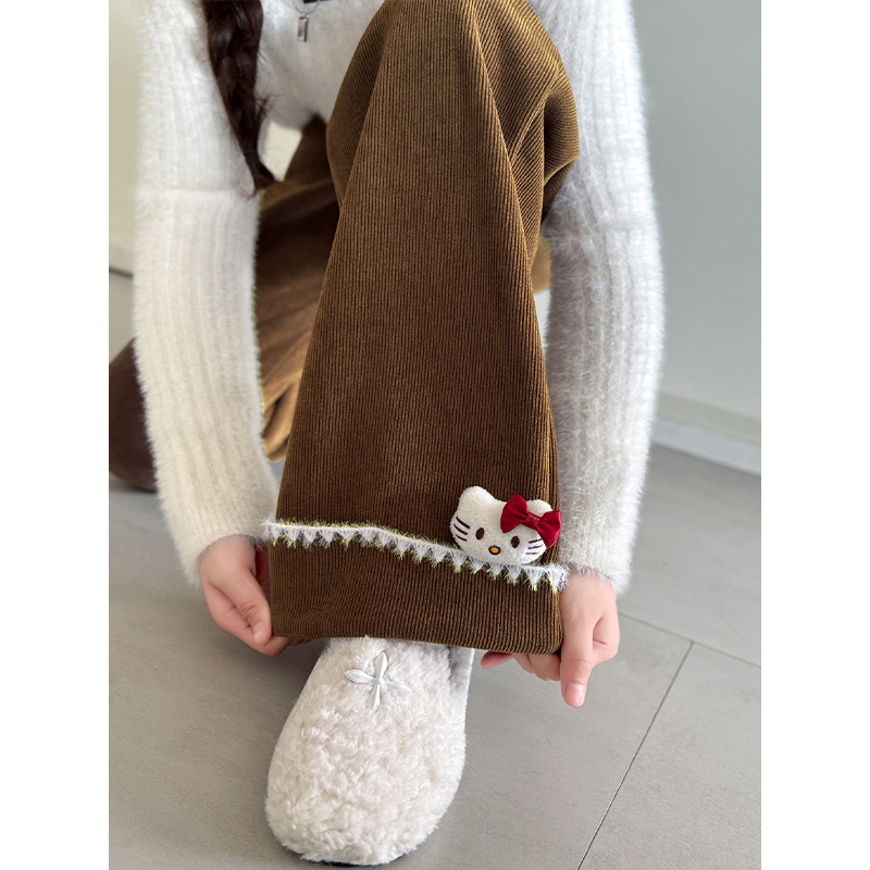 女童加绒裤子秋冬2025新款洋气儿童加厚长裤初中生冬装阔腿直筒裤